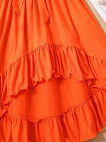 SHEIN Đầm Gái Bất đối xứng Cao thấp Viên lá sen màu trơn Dễ thương - trái cam - Xem 3