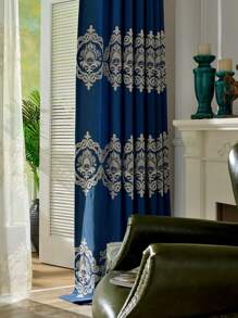 Vintage Thêu Màn Đơn Màn Màn, Đơn Giản Polyester Rèm Cửa Sổ, Cho Phòng Khách, Phòng Ngủ - Màu xanh hải quân - Xem 1