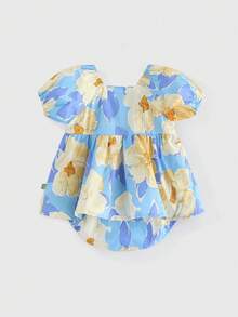 Peninsula Baby 女嬰夏季休閒花卉印花洋裝 - 藍色 - 查看 2