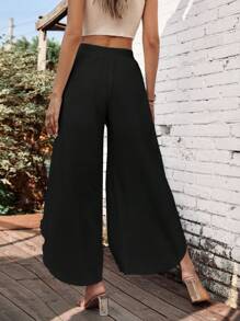 SHEIN LUNE Solid Tulip Hem Wide Leg Pants