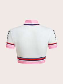 SHEIN ICON Bikercore Letter Graphic Half Zip Crop Tee - Multicolor - View 2