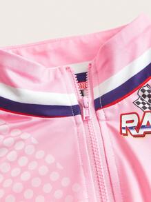 SHEIN ICON Bikercore Letter Graphic Half Zip Crop Tee - Multicolor - View 3