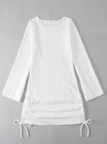 Solid Drawstring Side Cover Up - White - View 2