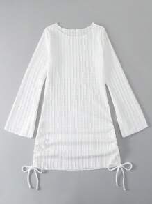 Solid Drawstring Side Cover Up - White - View 5