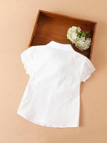 Girls Bow Front Puff Sleeve Shirt - White - View 2