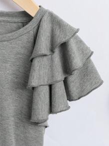 SHEIN Tween Girl Ruffle Layered Sleeve Tee - Grey - View 3