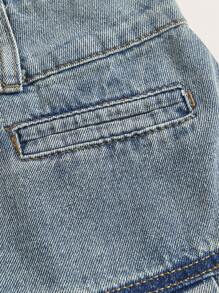 SHEIN MOD Pleated Hem Denim Skirt - Medium Wash - View 4