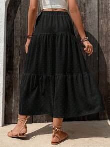 SHEIN Holidaya Falda unicolor bajo con fruncido