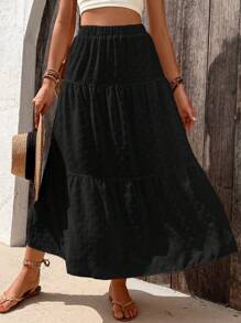 SHEIN Holidaya Falda unicolor bajo con fruncido