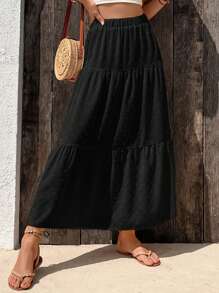 SHEIN Holidaya Falda unicolor bajo con fruncido