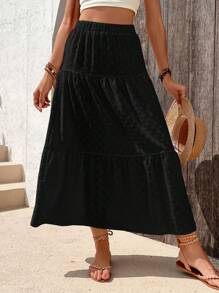 SHEIN Holidaya Falda unicolor bajo con fruncido