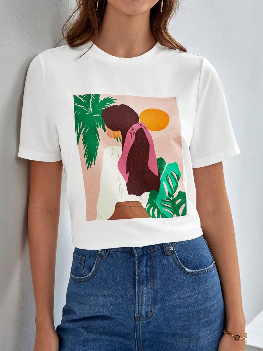 SHEIN Frenchy Áo thun nữ Con số Giải trí - trắng - Xem 1