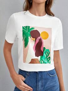 SHEIN Frenchy Áo thun nữ Con số Giải trí - trắng - Xem 3