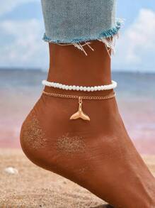 2 Cái/bộ Bohemian Đuôi Cá Charm Ngọc Trai Giả Trang Trí Vòng Chân Cho Nữ Cho Kỳ Nghỉ Hè Du Lịch Tiệc Bãi Biển - trắng - Xem 1