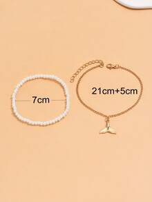 2 Cái/bộ Bohemian Đuôi Cá Charm Ngọc Trai Giả Trang Trí Vòng Chân Cho Nữ Cho Kỳ Nghỉ Hè Du Lịch Tiệc Bãi Biển - trắng - Xem 3