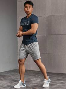 Manfinity Athleisure Men Shorts Set Men Letter Graphic Sports Tee & Drawstring Waist Shorts, Athletic Suit, Tracksuit - Multicolor - View 4