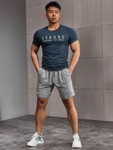 Manfinity Athleisure Men Shorts Set Men Letter Graphic Sports Tee & Drawstring Waist Shorts, Athletic Suit, Tracksuit - Multicolor - View 5