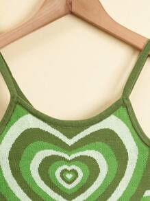 SHEIN Girls Heart Pattern Cami Knit Top - Olive Green - View 3