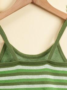 SHEIN Girls Heart Pattern Cami Knit Top - Olive Green - View 6