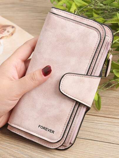 Cartera/Billetera de mujer con diseño gráfico de letras, ribete de contraste en PU, delgada y portátil para oficinistas, estudiantes universitarios, trabajo, negocios, viajes, aniversarios, San Valentín, cumpleaños u otros obsequios