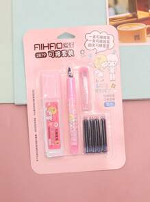 1 支图形钢笔，带 4 支墨水，简单便携墨水笔，适合办公室、学生书写 - 彩色 - 查看 1