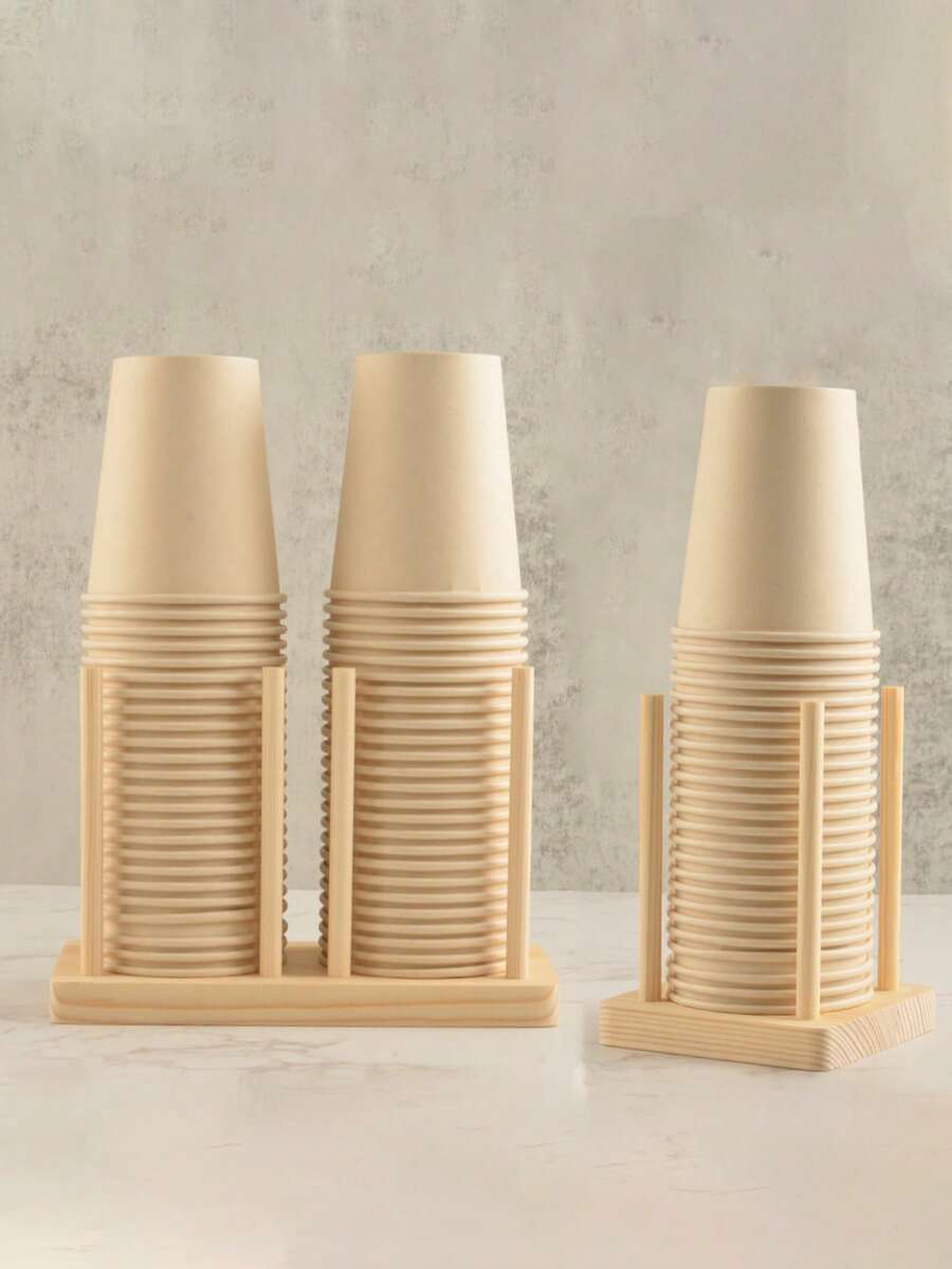1pc Square Wooden Paper Cup Holder Stand, Dispenser - Yellow - Yellow - View 1