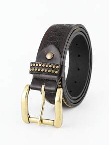 Men Metal Buckle Belt - Coffee Brown - View 1