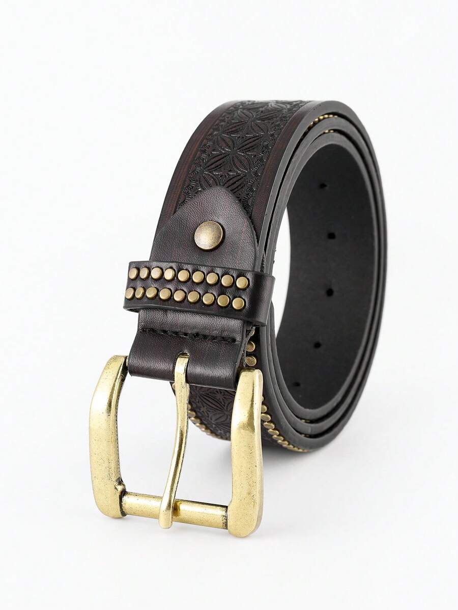 Men Metal Buckle Belt - Coffee Brown - View 1