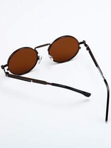 1 Pair Unisex Circular Metal Frame Decorative Glasses, Fashionable For Daily Wear And Driving - Brown - View 3