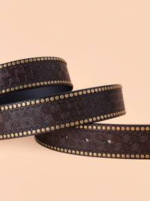 Cattle Head Decor Geometric Buckle Belt - Coffee Brown - View 2