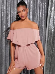 SHEIN Privé Áo liền quần nữ Xù màu trơn Giải trí - Bụi hồng - Xem 1