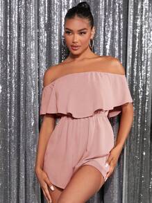 SHEIN Privé Áo liền quần nữ Xù màu trơn Giải trí - Bụi hồng - Xem 4