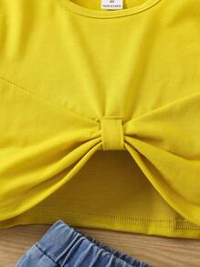 Cô Gái Trẻ Khối màu Giải trí Đơn giản Đúng mốt Ngắn tay Áo & Quần short Denim Bộ Với Vòng cổ Cho mùa hè - Nhiều màu - Xem 6