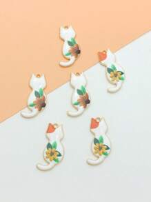 6入組可愛卡通貓DIY吊墜適合女士適用於首飾類耳環手環DIY配飾 - 彩色 - 查看 1