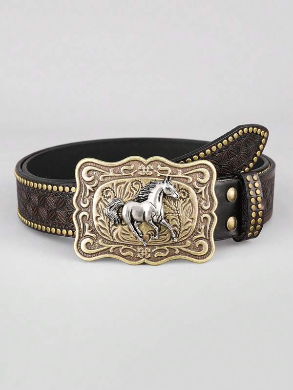 Horse Decor Geometric Embossed Belt