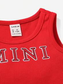 SHEIN Atasan Bayi Rib-Knit Huruf - Merah - View 3