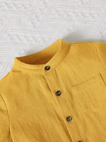 SHEIN 男嬰口袋貼布襯衫和短褲 - 黃色 - 查看 3