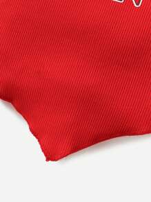 SHEIN Atasan Bayi Rib-Knit Huruf - Merah - View 4