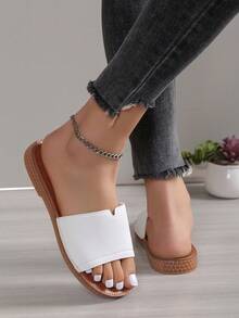 Xăng đan đơn dây đơn tối giản dành cho nữ, Xăng đan thanh lịch bằng da nhân tạo - trắng - Xem 3