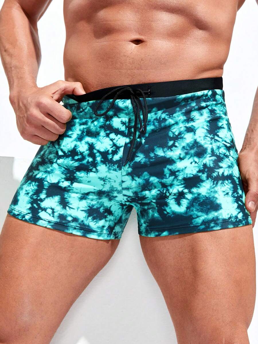 Surfspeed Men Tie Dye Drawstring Waist Swim Trunks - Mint Green - View 1