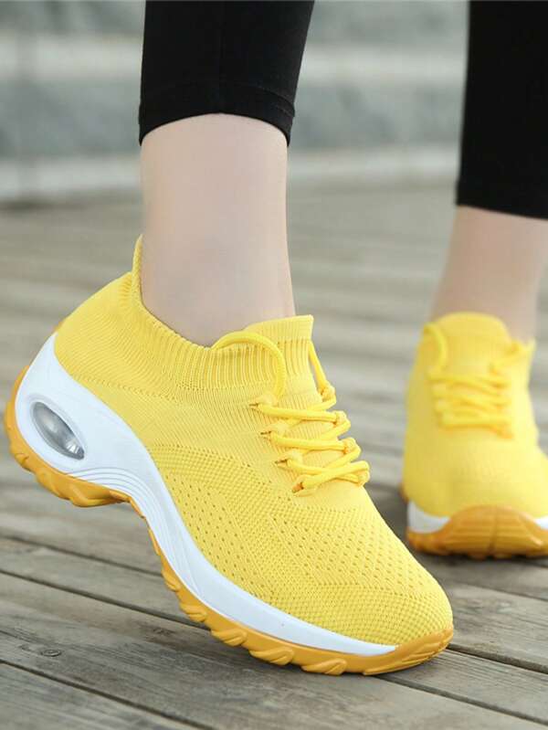 Women Minimalist Running Shoes, Fabric Laceup Front Sporty Sneakers