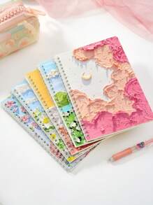 1入組油畫圖案線圈筆記本 - 彩色 - 查看 4