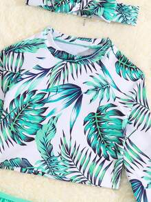 Ropa de playa de verano para niña bebé con estampado tropical y volantes en el dobladillo - Multicolor - Ver 5