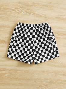 SHEIN Quần Short Gái Túi Sọc ca rô Giải trí - Đen và trắng - Xem 2