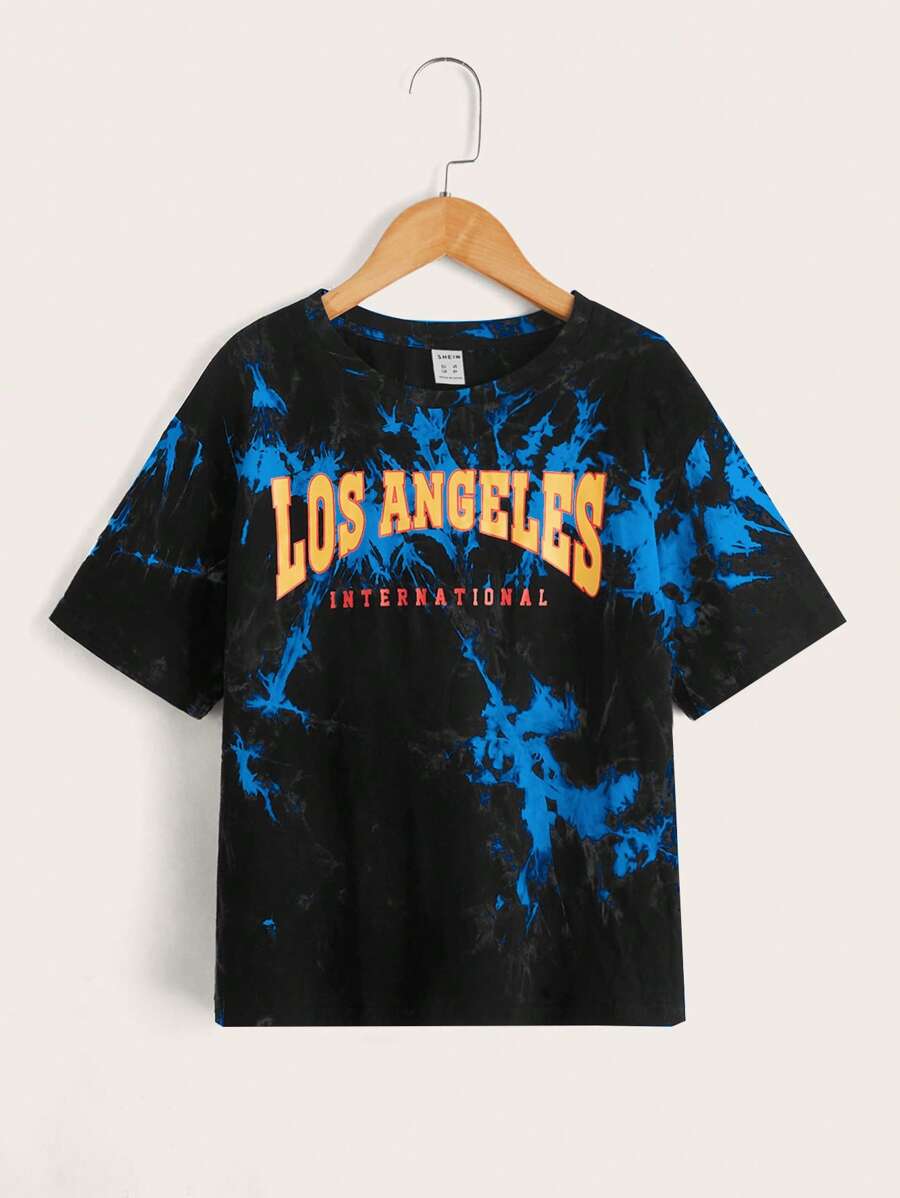 SHEIN Tops con trai Lá thư Cà vạt nhuộm Giải trí - Nhiều màu - Xem 1