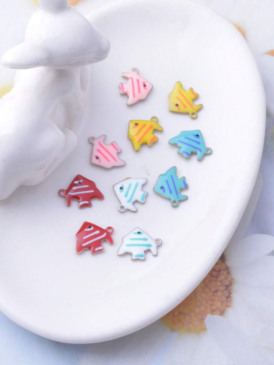 6入組/套銅雙面油滴同款神仙魚吊墜 - 白色 - 查看 1