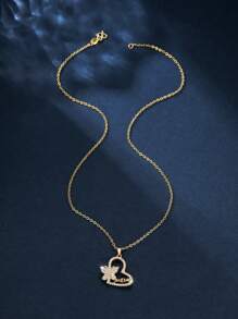 1入組經典蝴蝶心形MOM項鍊母親節禮物 - 金黃色 - 查看 3