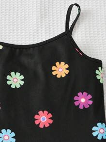 SHEIN 女孩印花吊帶連衣裙 - 黑色 - 查看 4