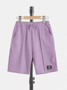SHEIN Leap Crew Tween Boy Letter Patched Detail Tee & Drawstring Waist Shorts - Lilac Purple - View 5