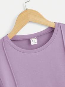 SHEIN Leap Crew Tween Boy Letter Patched Detail Tee & Drawstring Waist Shorts - Lilac Purple - View 7